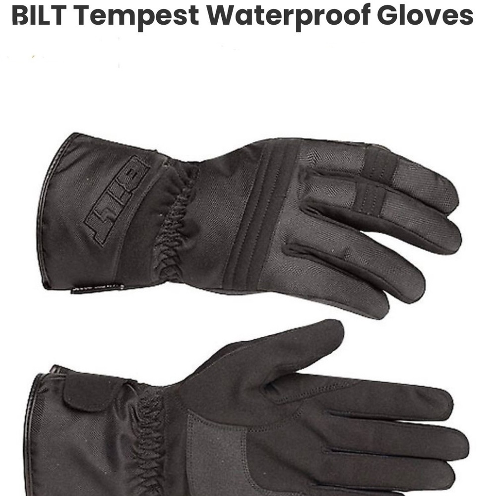 Gently used, like-new condition Bilt “Tempest”waterproof riding gloves